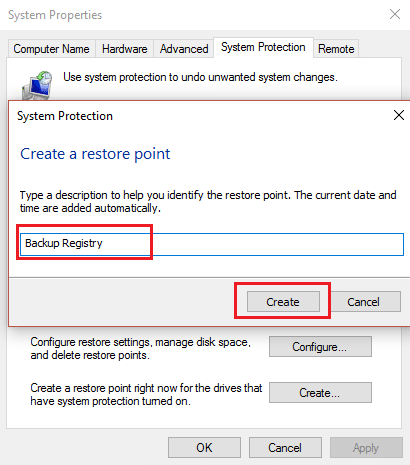 create a restore point for backup registry