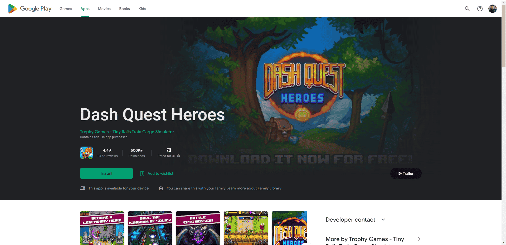 Dash Quest Heros play store webpage. Best Games Like Legend of Zelda for Android