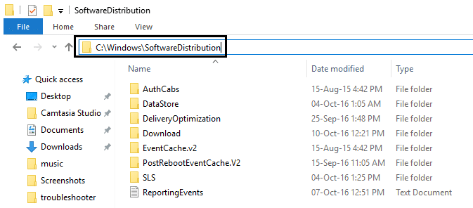 delete everything inside SoftwareDistribution Folder