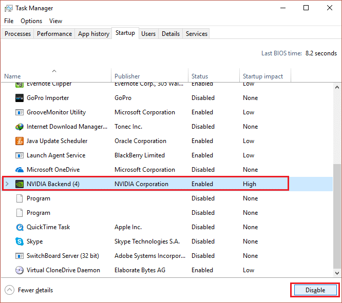 disable all startup services which have high impact | High CPU and Disk usage Windows 10