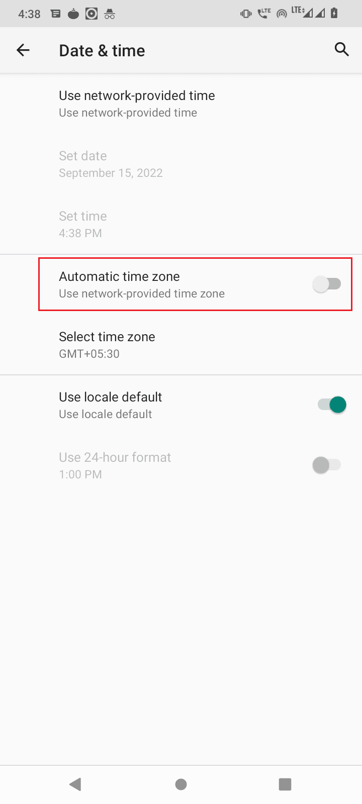 disable toggle for automatic time