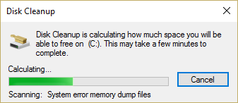 disk cleanup calculating how much space it will be able to free