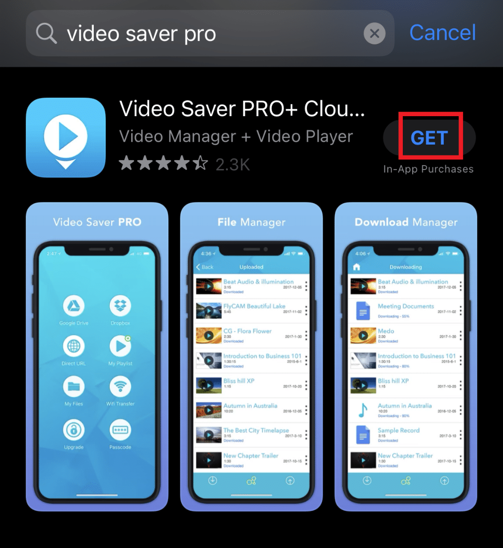 Download the video saver pro + cloud drive