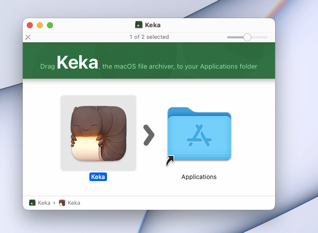 drag the Keka icon to Application folder icon