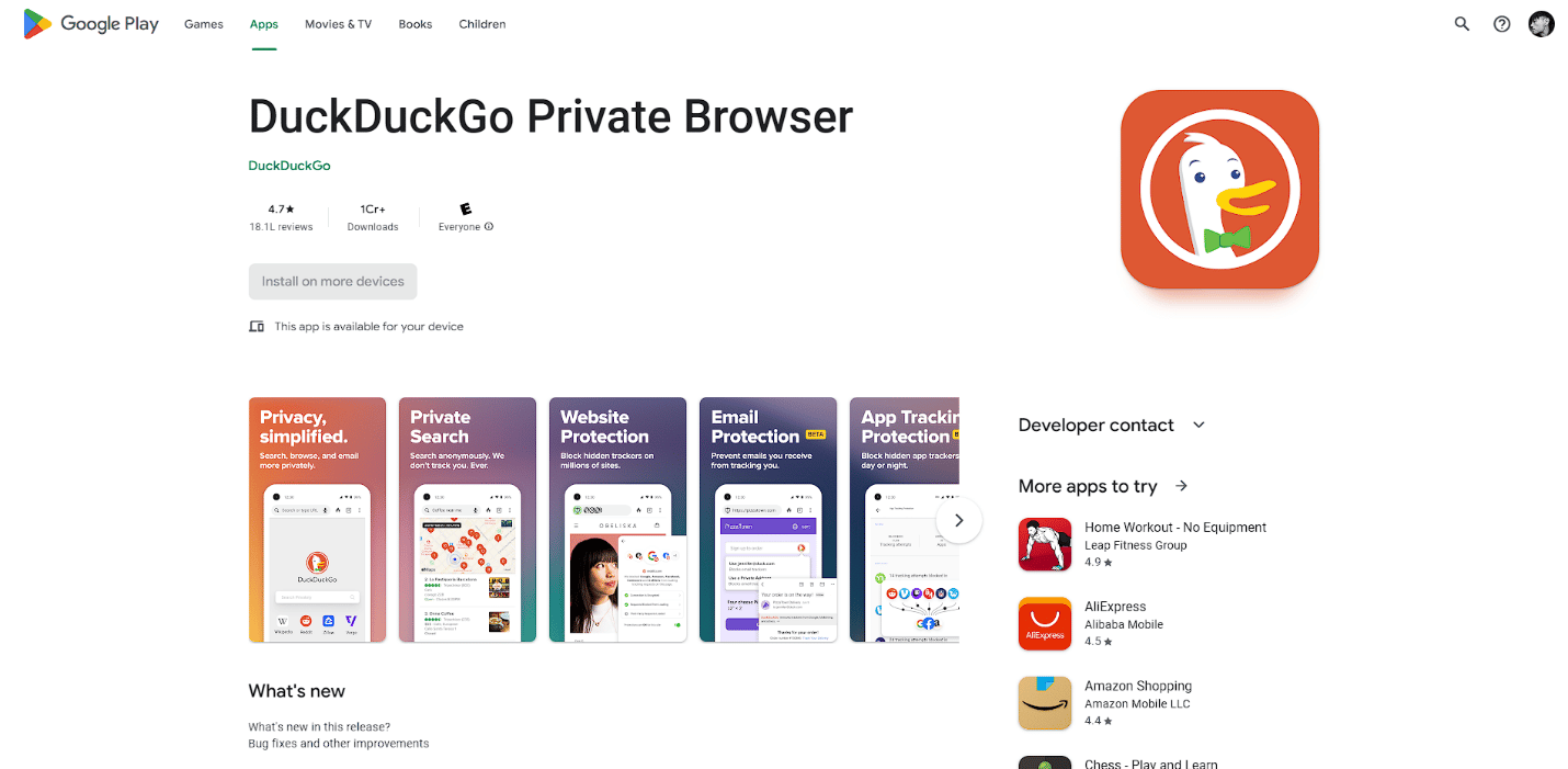 Navigateur DuckDuckGo Play Store