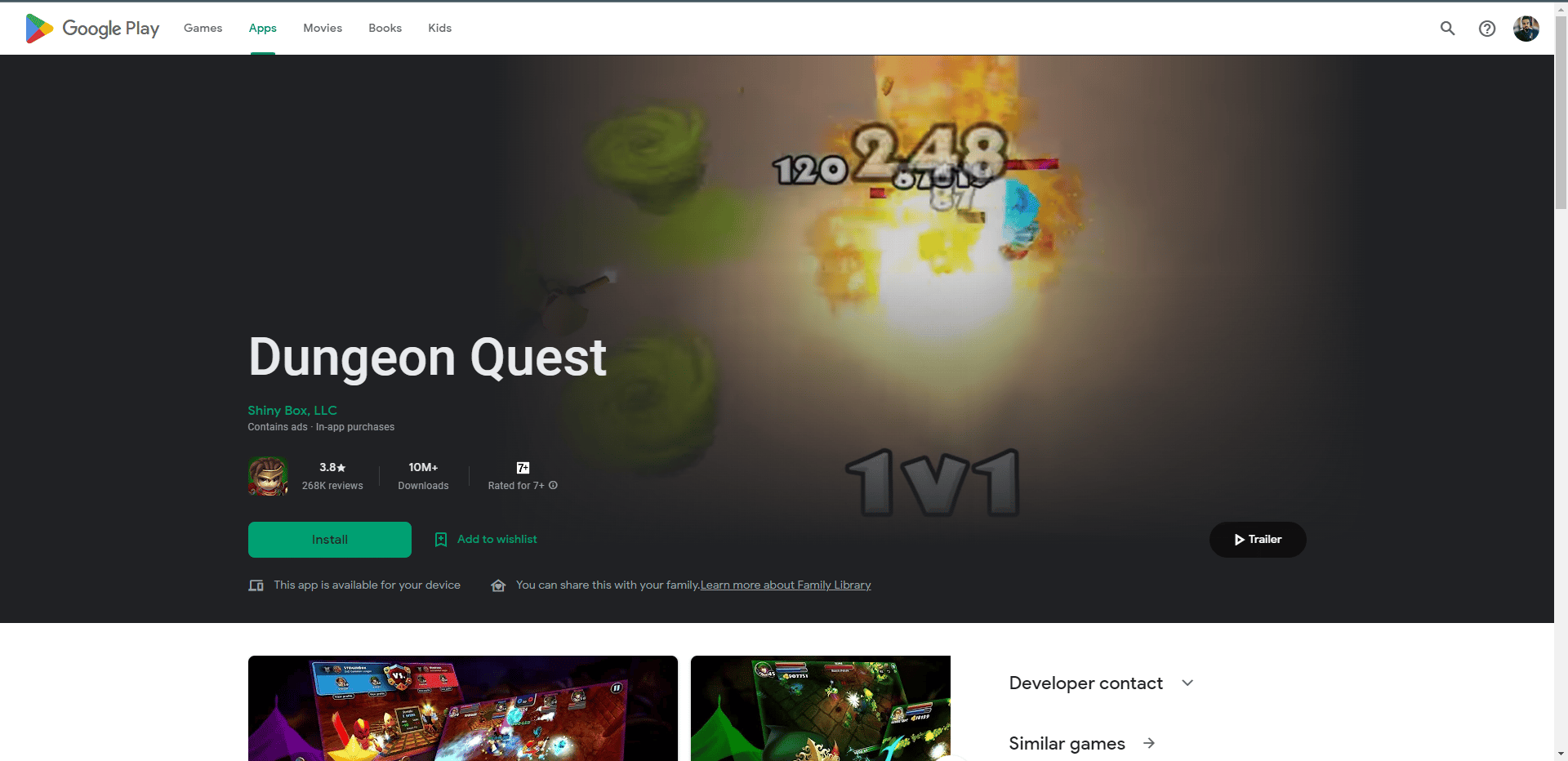 Dungeon Quest Play Store webpage