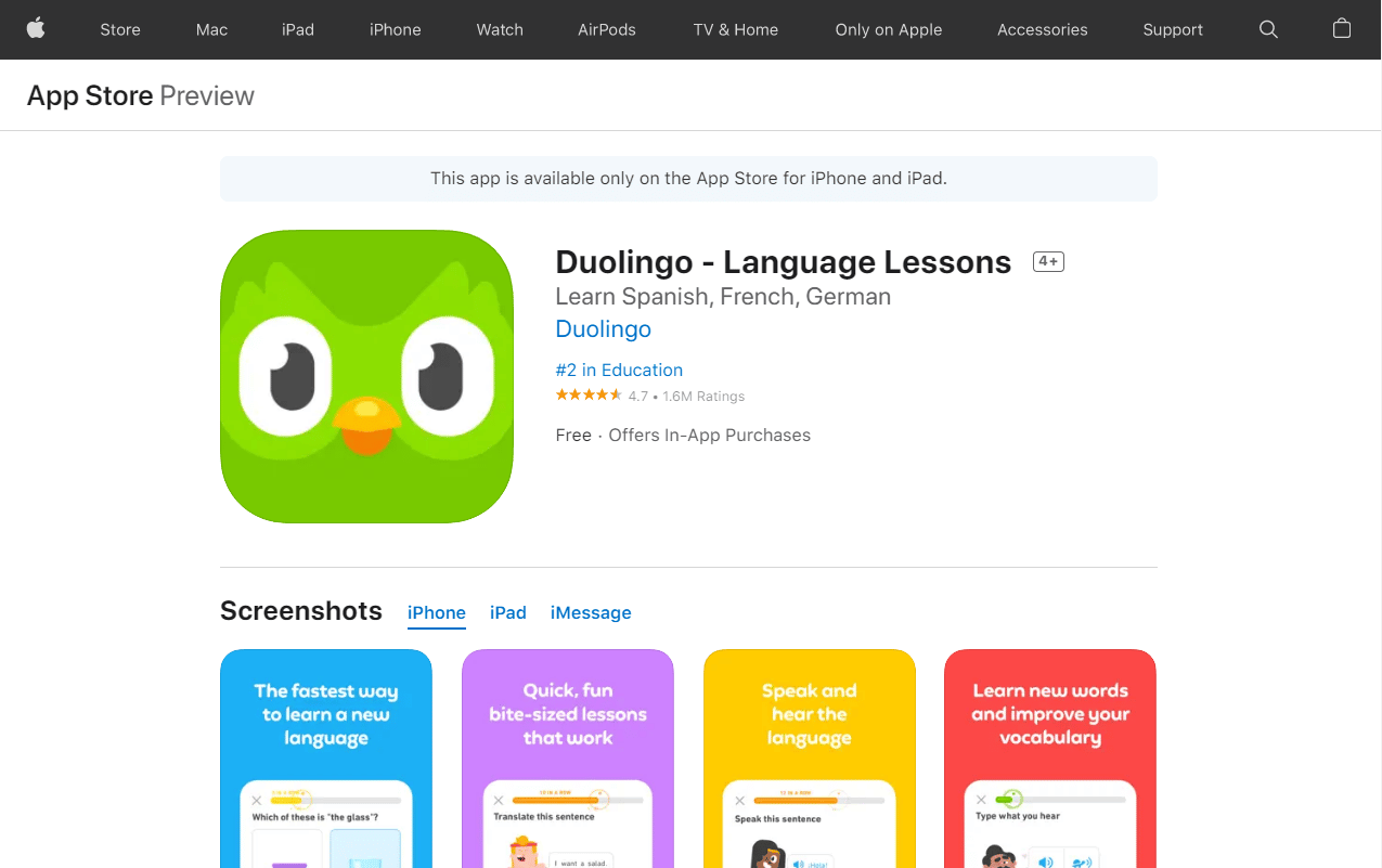 DuoLingo Language Lessons. Top 50 Best Free iPhone Apps