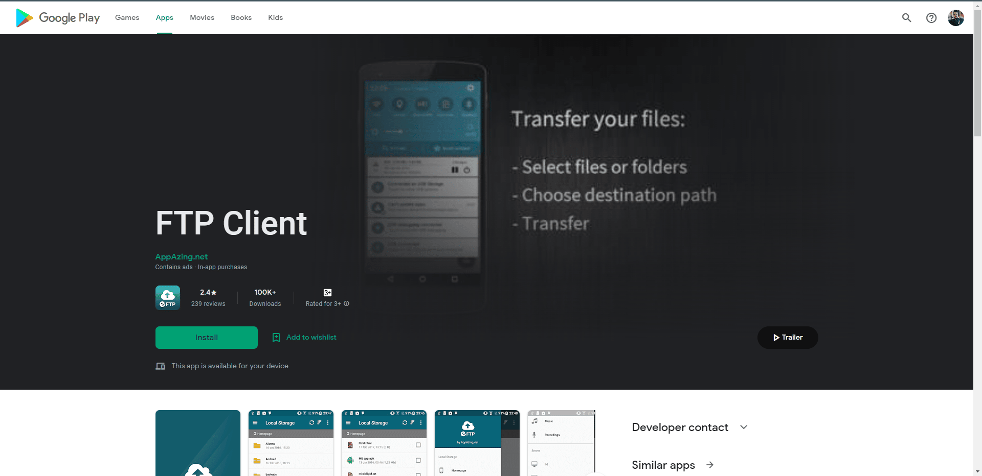 Easy FTP client Play Store homepage