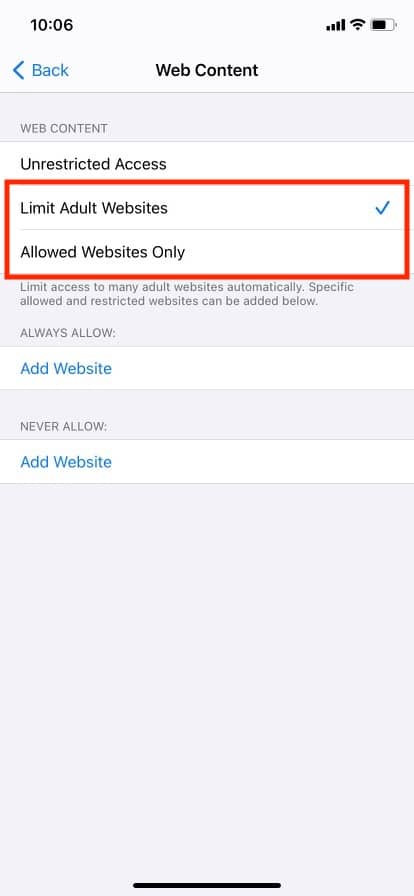 either choose limit adult websites or allowed websites only option. How to Turn Off Incognito Mode on iPhone