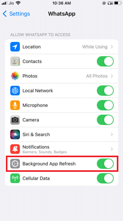 Background App Refresh ကိုဖွင့်ပါ။ iPhone နှင့် Android တွင် WhatsApp Video Call အလုပ်မလုပ်ခြင်းကို ဖြေရှင်းပါ။