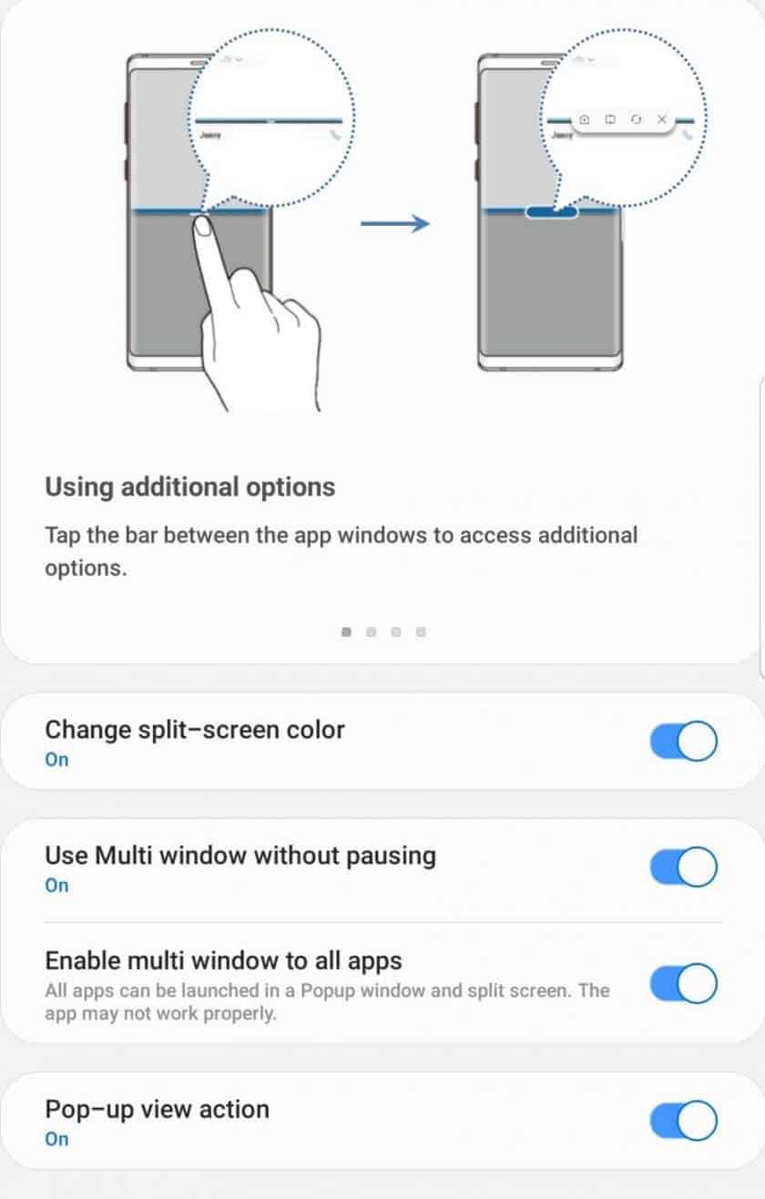 Enable multi screen option on Samsung