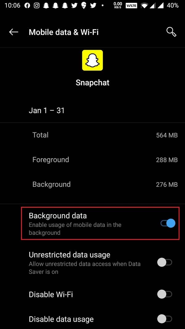 enable the Background Data and Unrestricted data usage options on the subsequent screen.