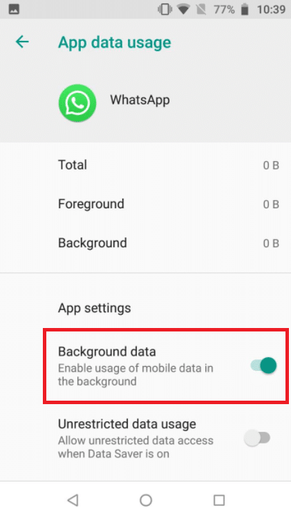 Habilite la opción Datos de fondo. Reparar la videollamada de WhatsApp que no funciona en iPhone y Android