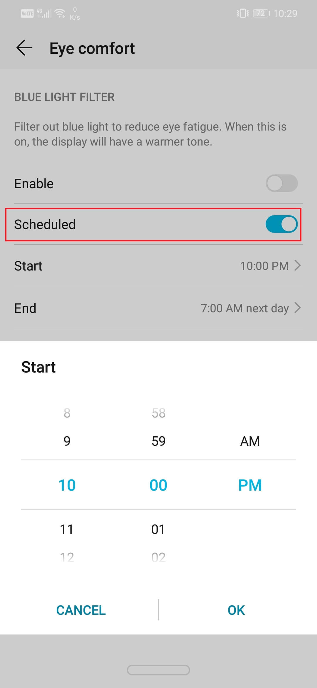 enable the toggle switch next to the Scheduled option.