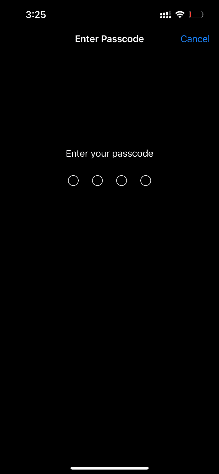 Enter passcode to confirm reset