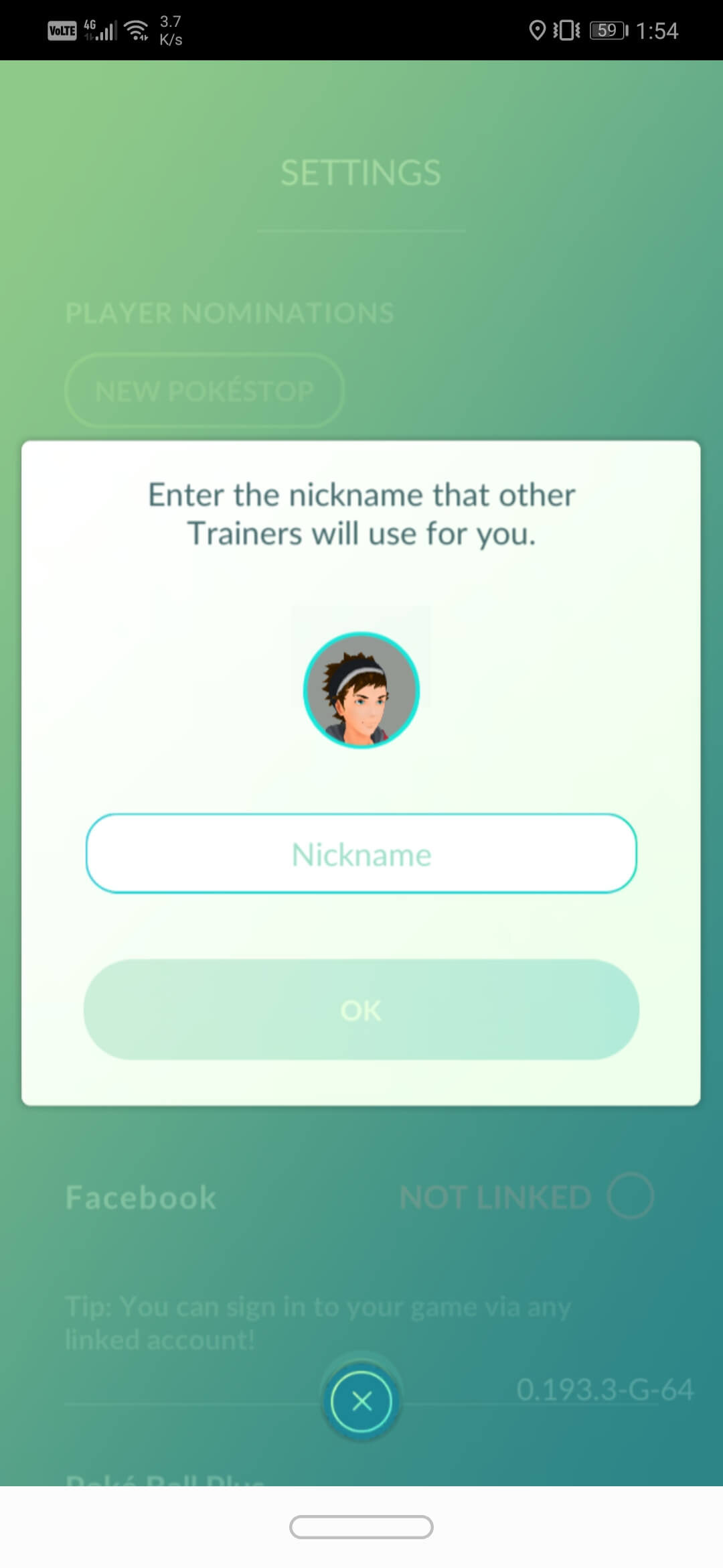 Geben Sie den neuen Spielernamen ein, den Sie festlegen möchten, und drücken Sie OK | So ändern Sie den Namen von Pokémon Go nach einem neuen Update