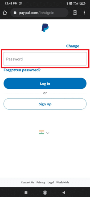 Enter the Password to your PayPal account. 