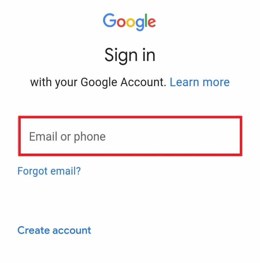 enter your Email or phone to sign in again to your Google account on the device
