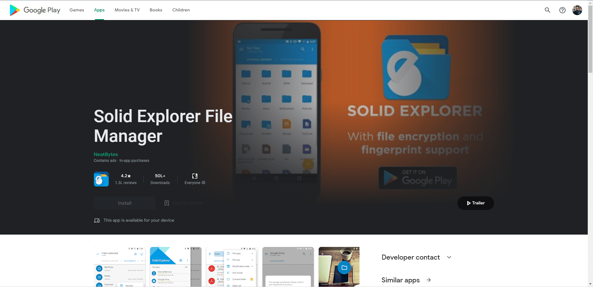 ES File Explorer or Solid Explorer file manager Play Store homepage