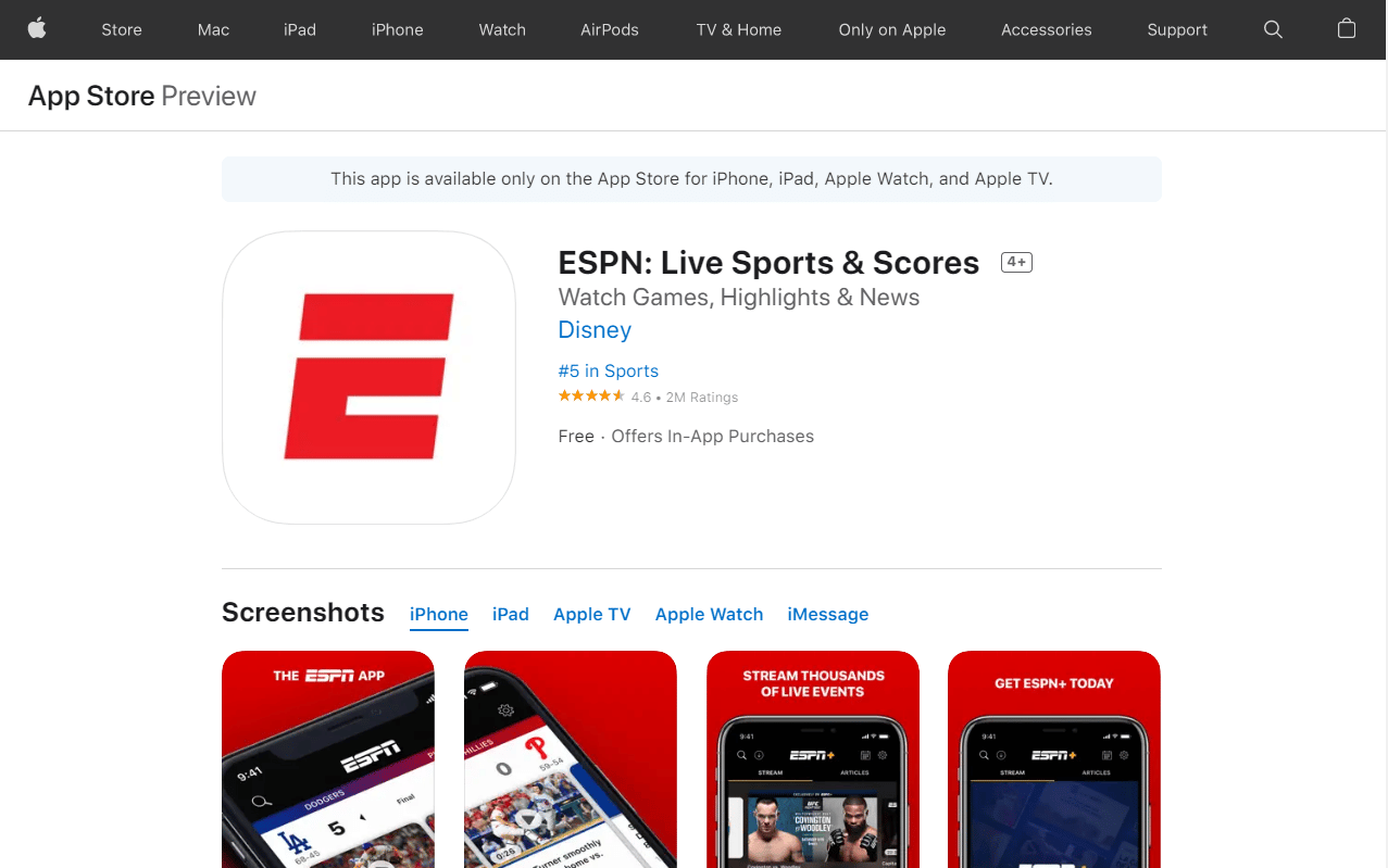 ESPN Live Sports and Scores. Top 50 Best Free iPhone Apps