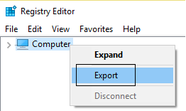 export registry for backup