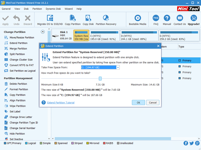 extend partition for system reserved