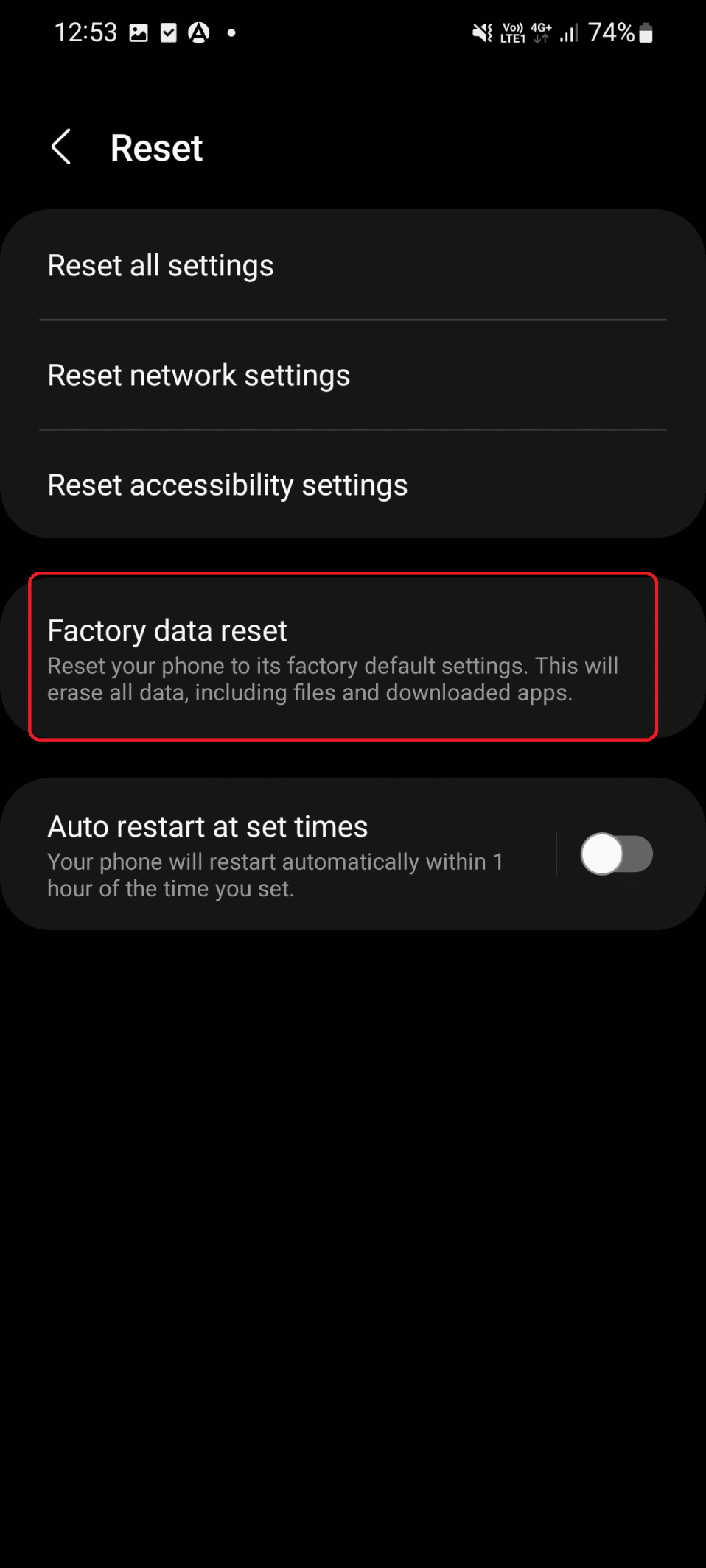 factory data reset option. Fix Purple Screen of Death on Samsung Phone