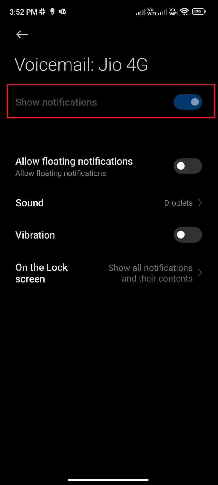 check if the Show notifications option is toggled on. Fix Samsung Galaxy 5 Voicemail Not Working 