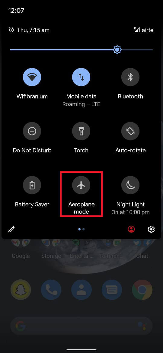 find the Airplane Mode option and enable it for a few seconds.
