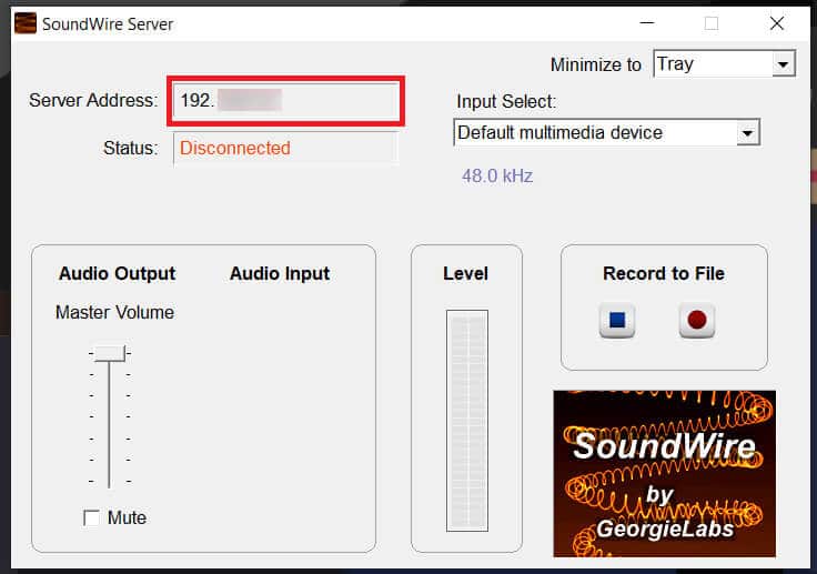 find the server address on the computer application | How to use Android Phone as Speaker
