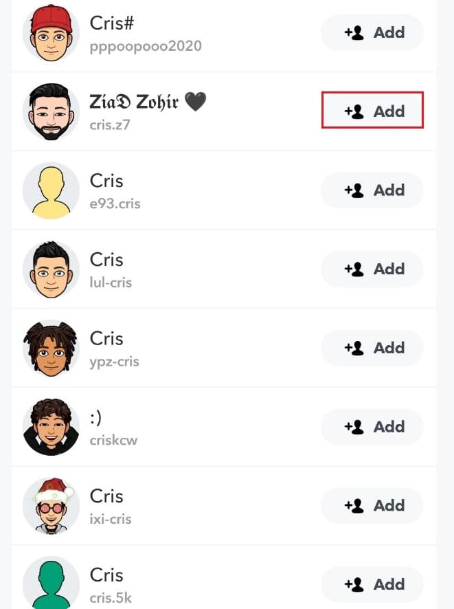Find the user you want to follow and tap Add next to that user’s name. How to Follow on Snapchat