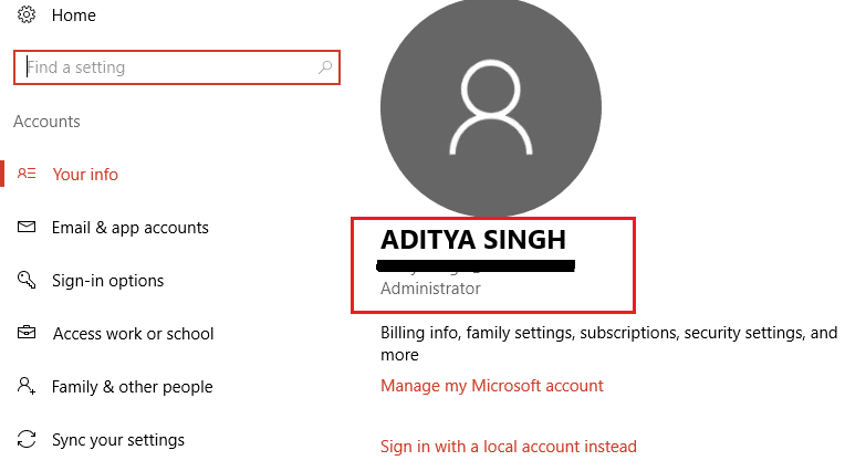 find your email address from your account info settings