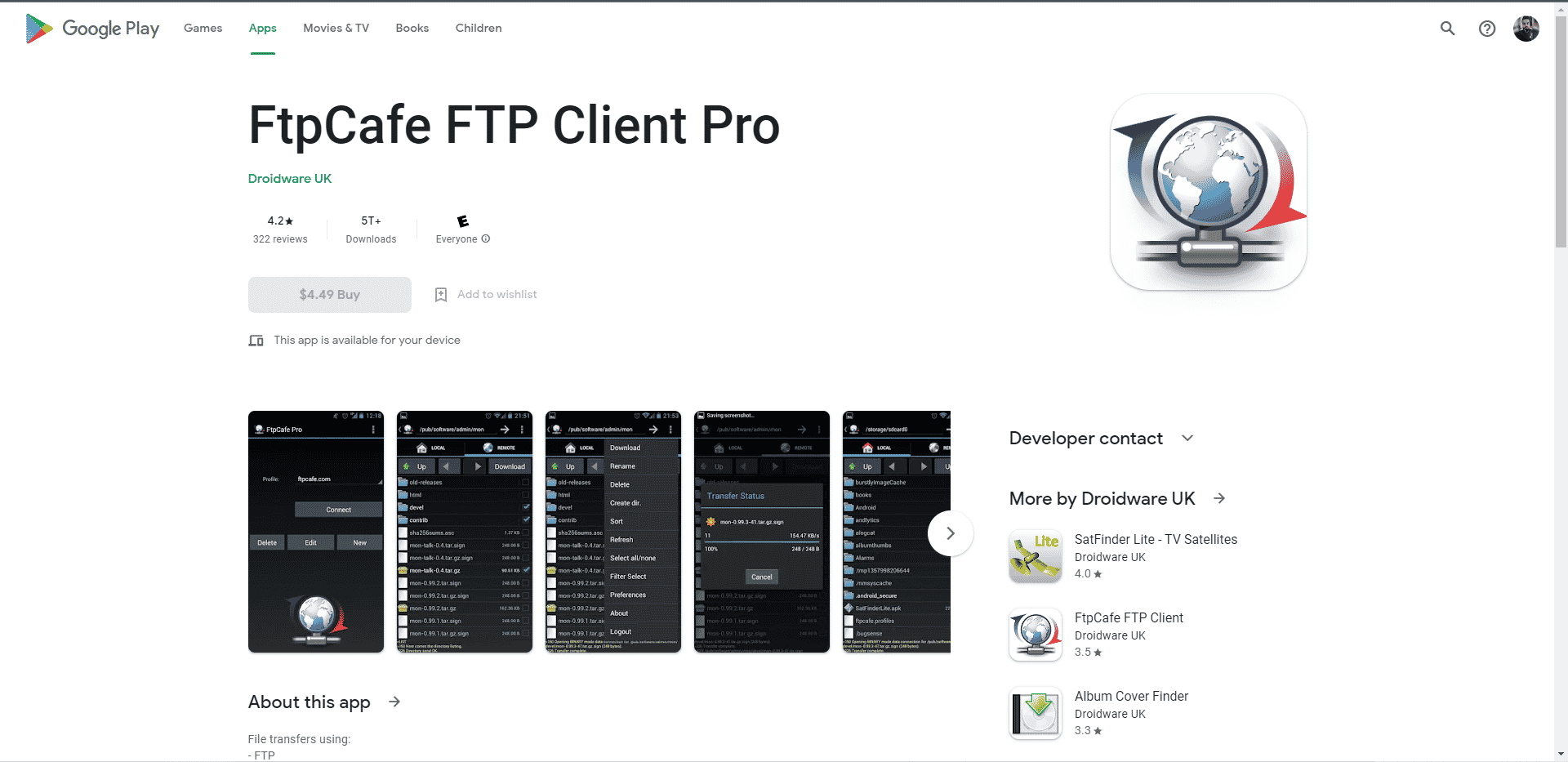 FtpCafe FTP Client Play Store homepage. Best File Transfer Protocol Clients for Android