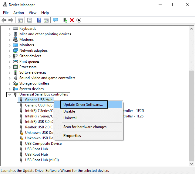 Software-ul de actualizare a driverului pentru hub USB generic