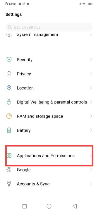 go to applications section phone settings