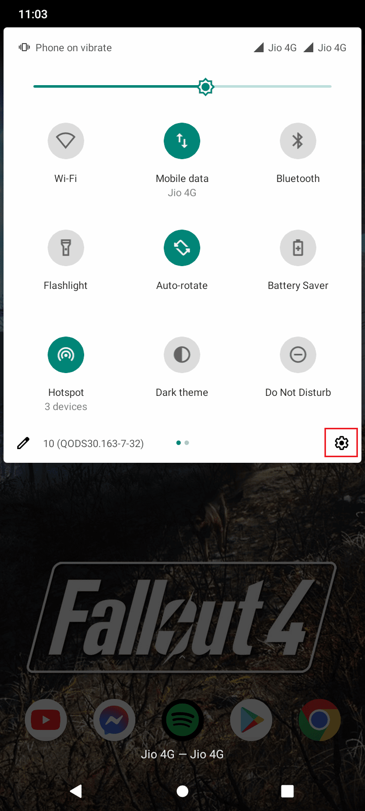 Go to Settings from the notifications panel