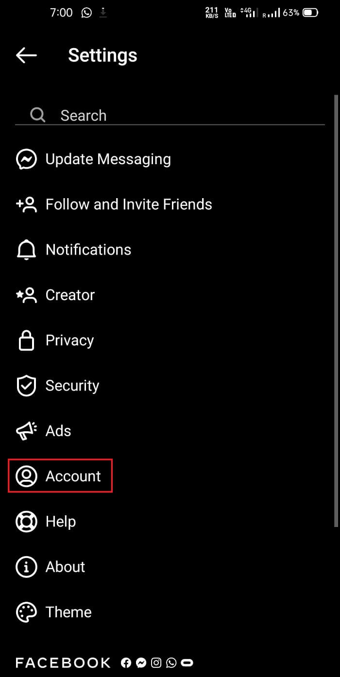 go to the Account section | Fix Instagram Music not Working 2021