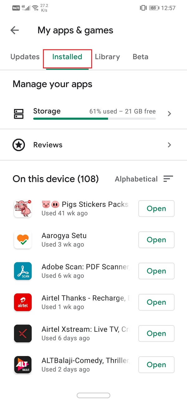 go to the Installed apps tab. | Clean Up Your Android Phone