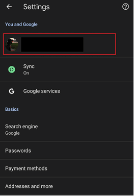Google account highlighted.
