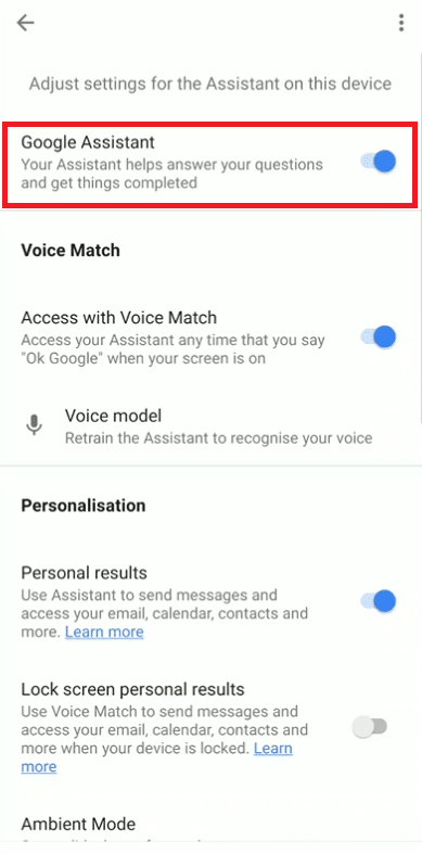 Google Assistant option. How Do I Turn On or Off Google Assistant