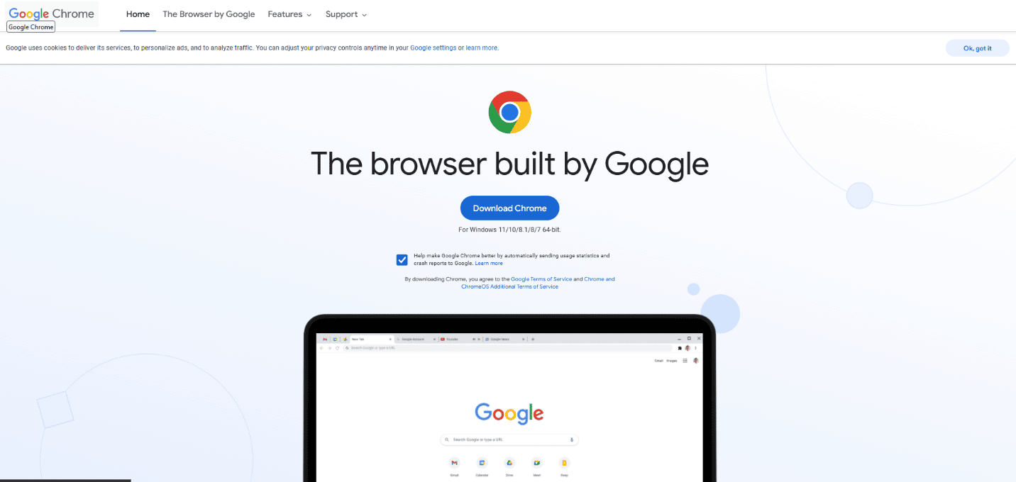 Página de descarga oficial de Google Chrome