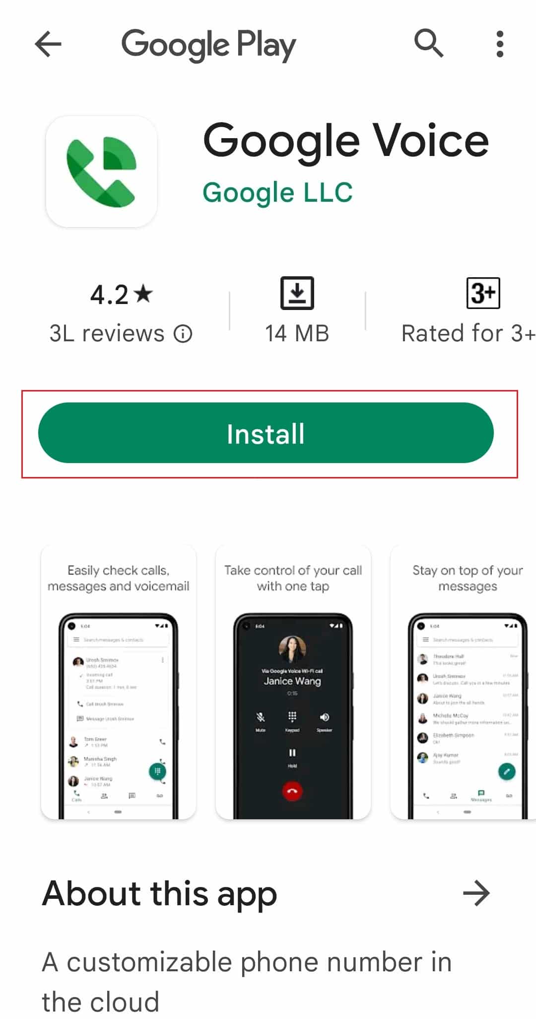 tap on install google voice playstore app