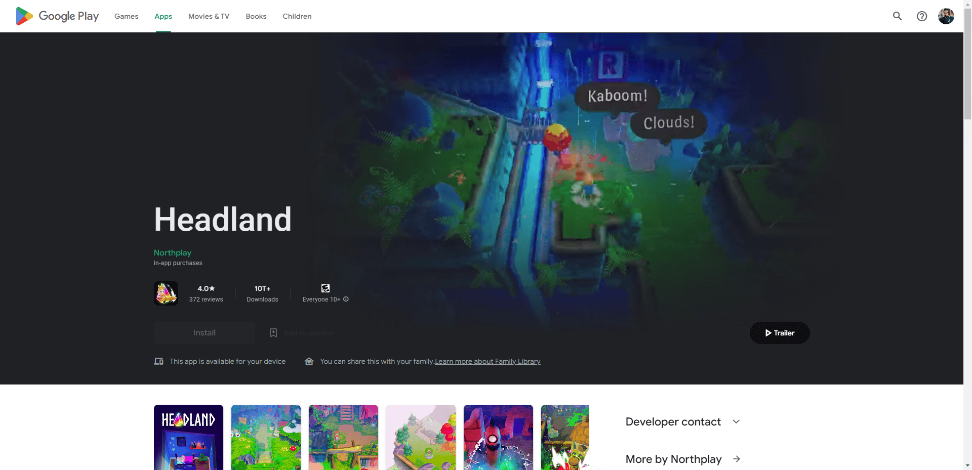 Headland play store webpage