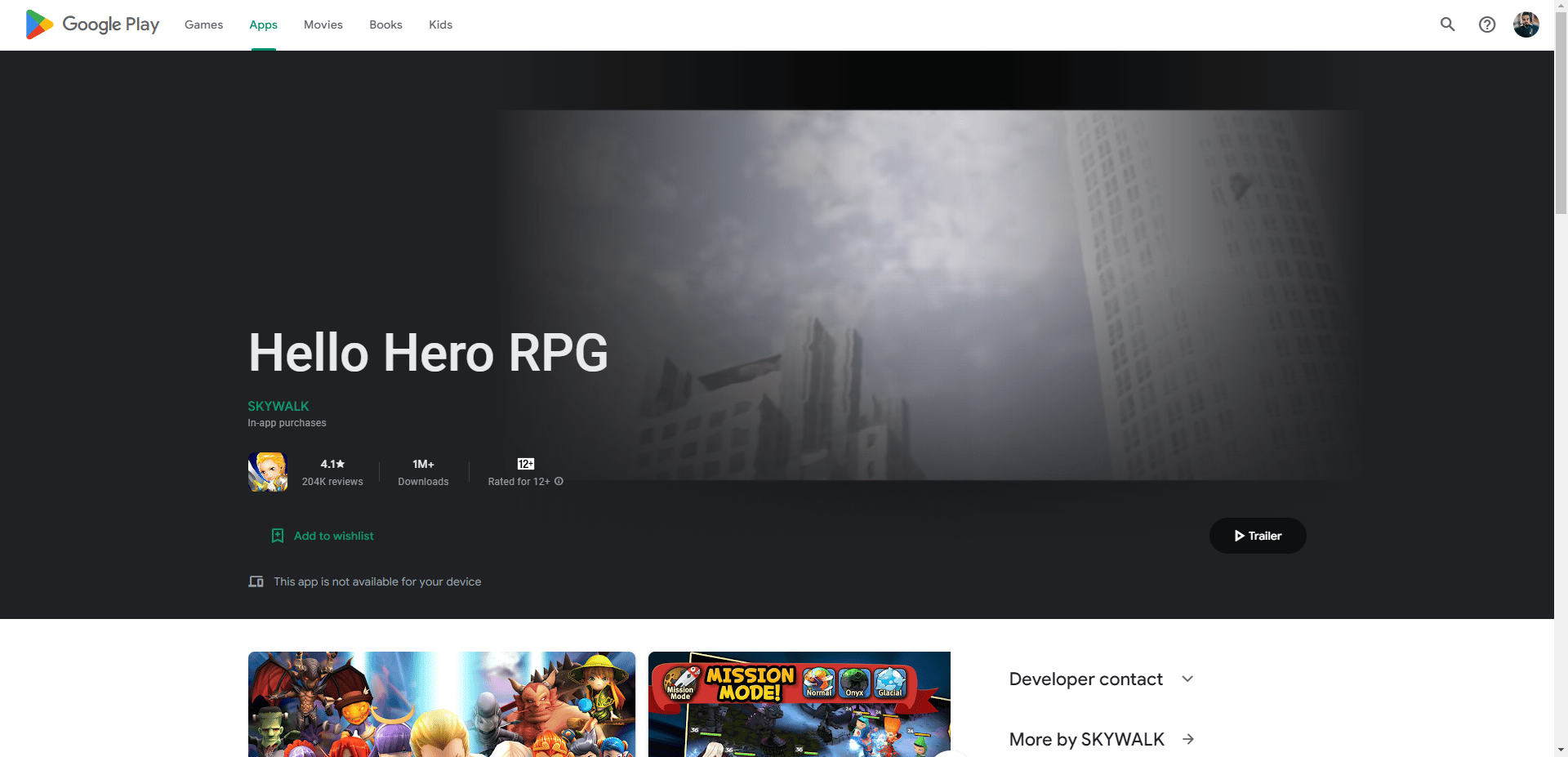 Hello hero play store webpage