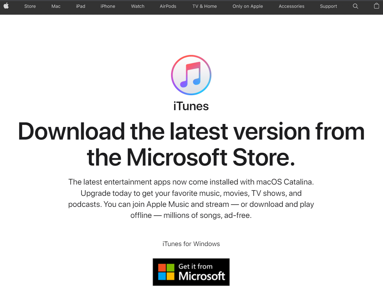 iTunes for windows official download page