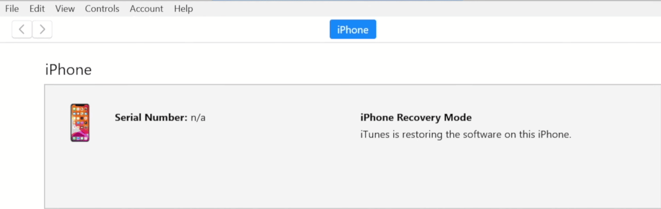 iTunes vil gjenopprette programvaren på din iPhone. Vent til prosessen er fullført | Slik henter du slettede tekstmeldinger på iPhone 11