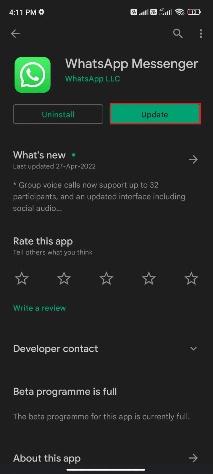 tap the Update option. Fix WhatsApp Last Seen Not Showing