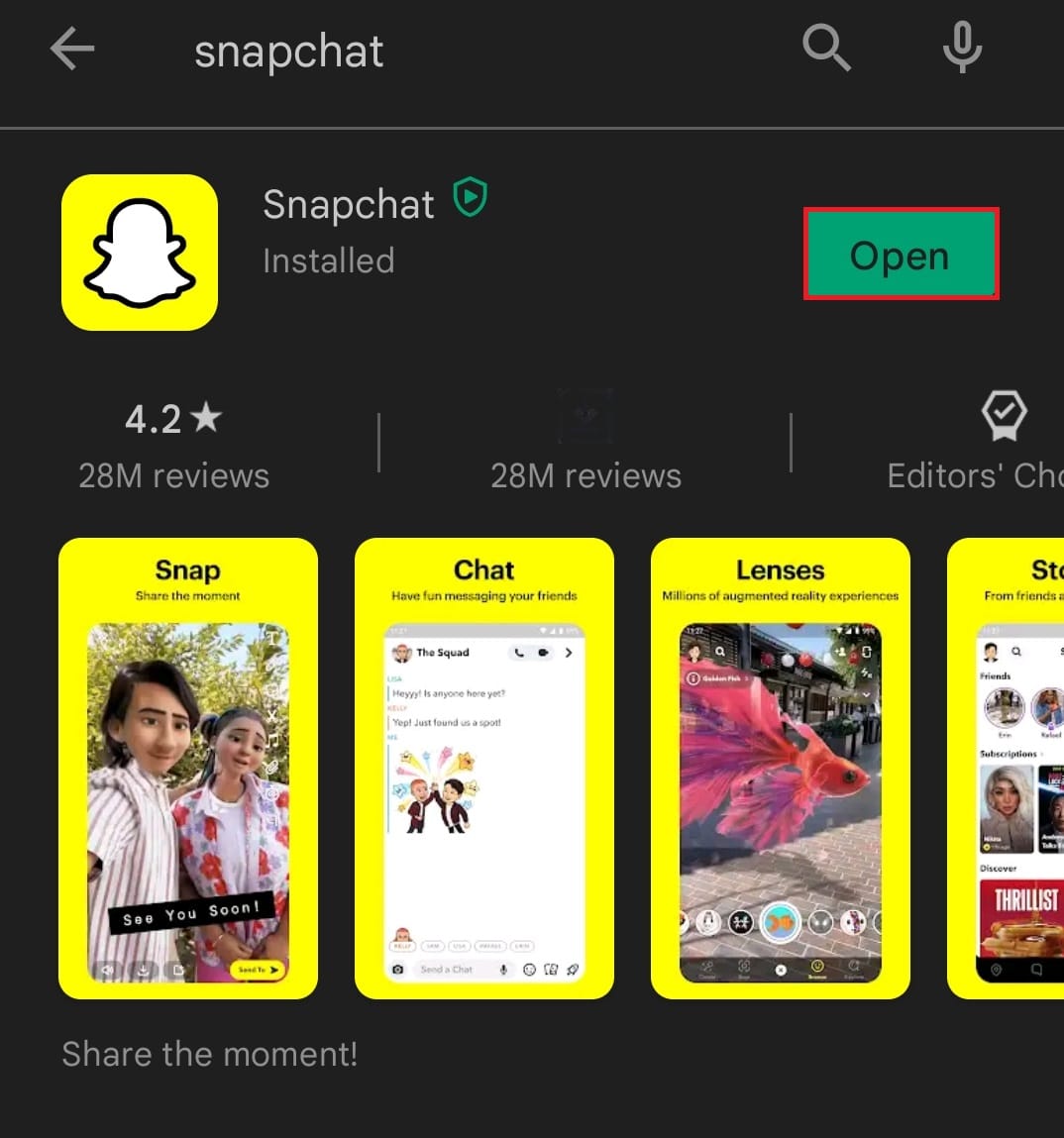 If the application is already up-to-date, then it will show Open option | fix Snapchat won’t load stories
