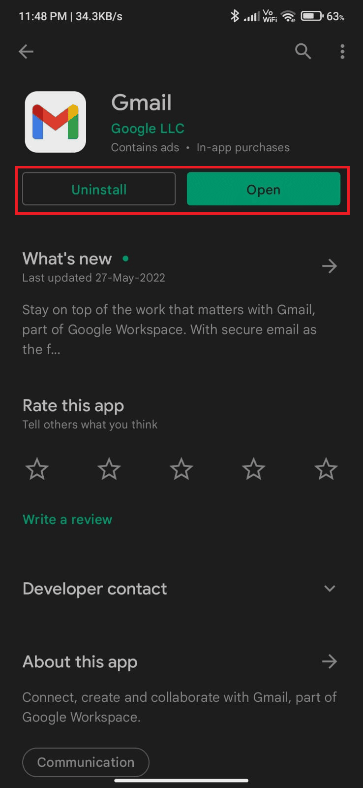 If your app is already updated, you will see only the Open and Uninstall options | Why Does My Email Say Queued
