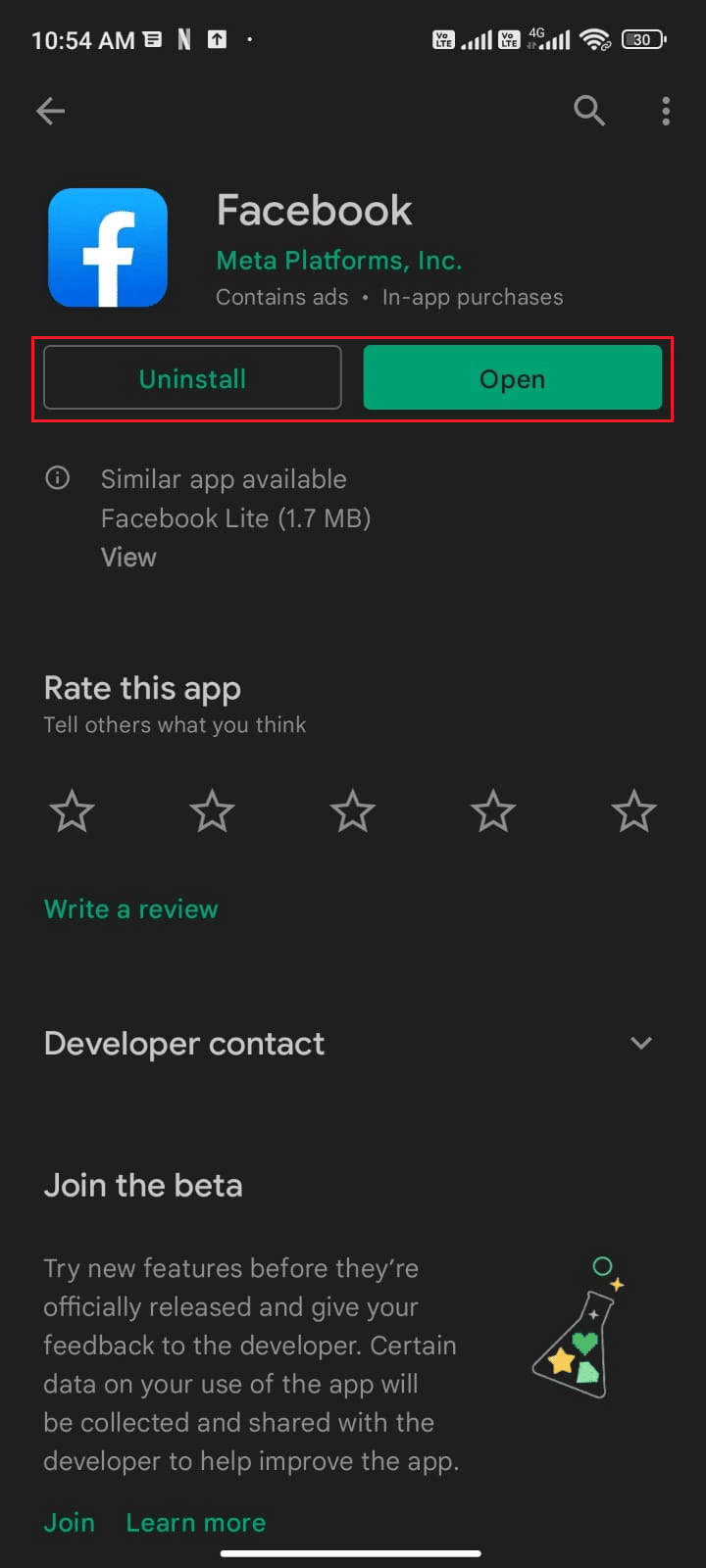 If your app is already updated you will see only the Open and Uninstall options